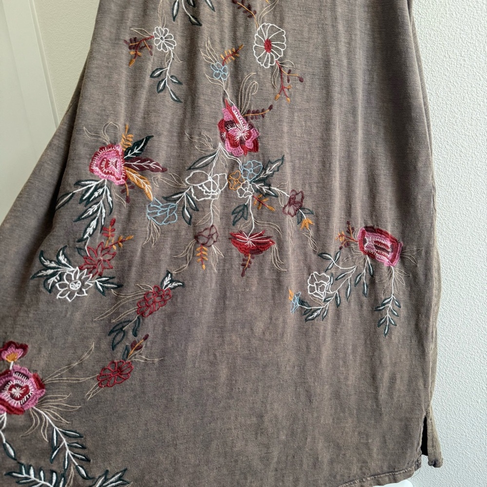 Blue Velvet Maxi Dress Floral Embroidery Charcoal Mocha Brown Lagenlook Boho - Picture 7 of 16